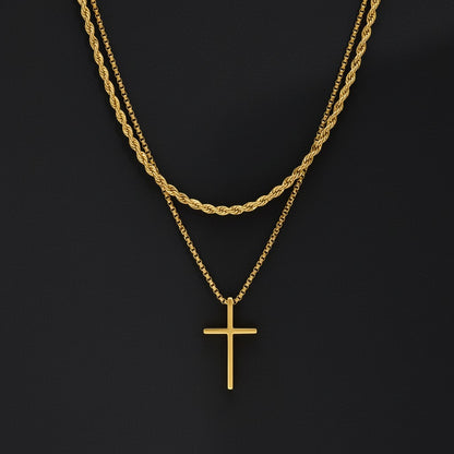 Colar com Pingente de Cruz em Aço Inoxidável 2 Peças para Homens Aço Titânio Corrente de Corda Torcida Gargantilha Feminina Joias de Moda Punk