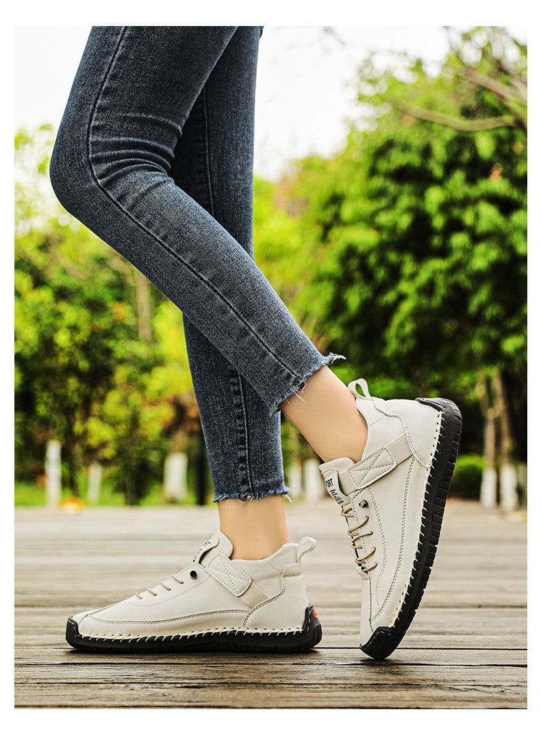 New Fashion Sneakers Handmade Leather Women's Shoes Mid-Top Women Casual Flats Shoes Slip on Loafers Zapatillas De Mujer