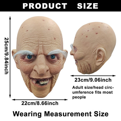 Realistic Wrinkled Old Man Horror Mask Scary Bald Head Halloween Costume Cosplay Prop Haunted House Party Accessory