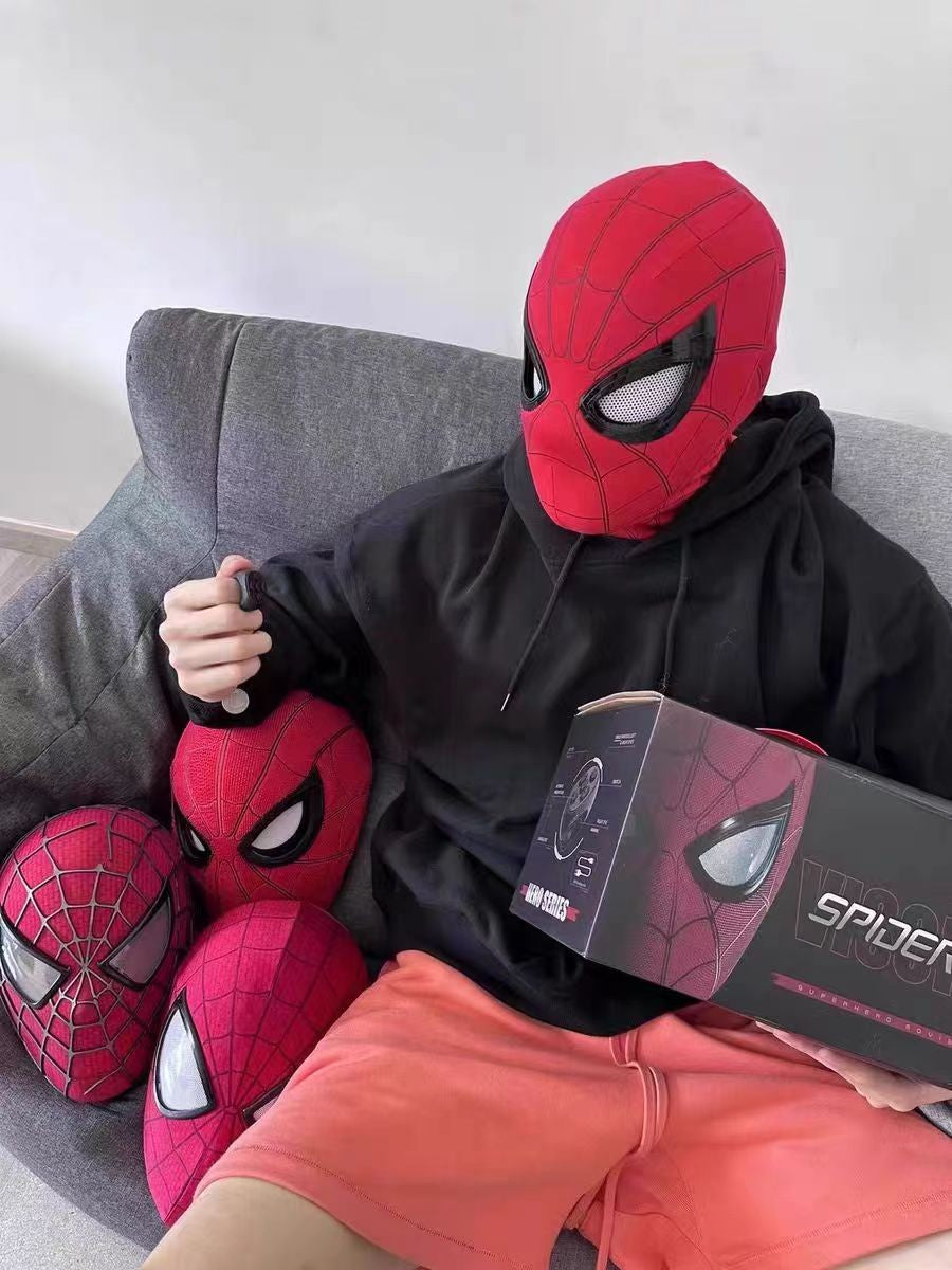 2026 Popular Breathable Spider Man Headset with Chin Operable Blink Touch Glowing Mask Miles Halloween Cosplay Boys Headgear Toy