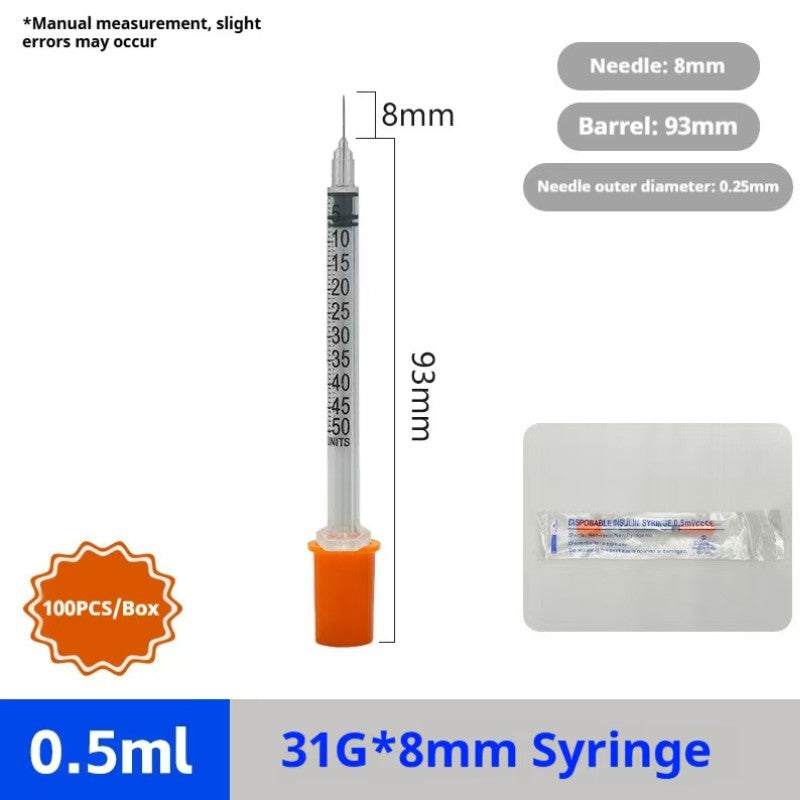 50 UNIDADES Seringa de insulina estéril descartável de 0,3ml/cc-29Gx13mm com agulha, embalada individualmente para medição de líquidos, alimentação de animais de estimação.