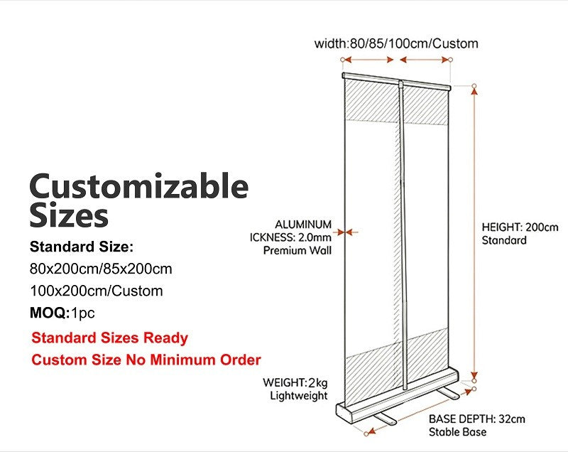 Retractable Roll Up Banner Custom Printed Display Stand 80x200/85x200cm Portable Pull Up Banner for Trade Show Business Promotio