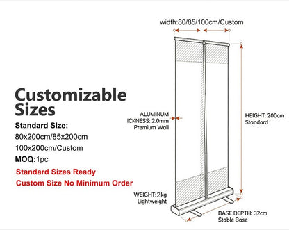 Retractable Roll Up Banner Custom Printed Display Stand 80x200/85x200cm Portable Pull Up Banner for Trade Show Business Promotio