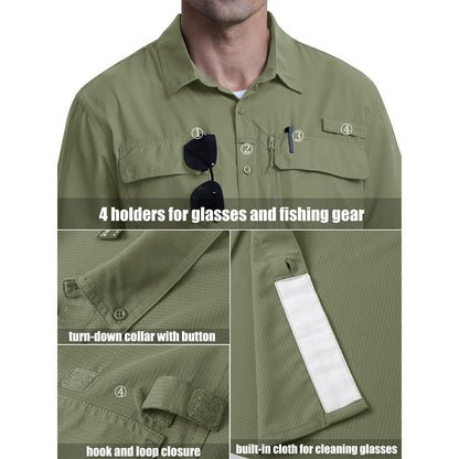 MAGCOMSEN Sun Protection Shirt Quick Dry Long Sleeve Mesh Breathable Shirt Multi Pockets Fishing Shirts Hiking Work Cargo Shirts