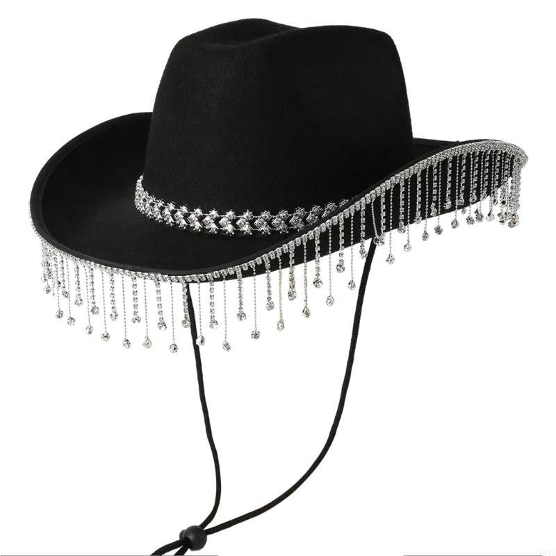 L5YA Soft Sweet Unisex Hat British Stylish Hat Rhinestones Fashionable Western Hat for Parties and Weddings