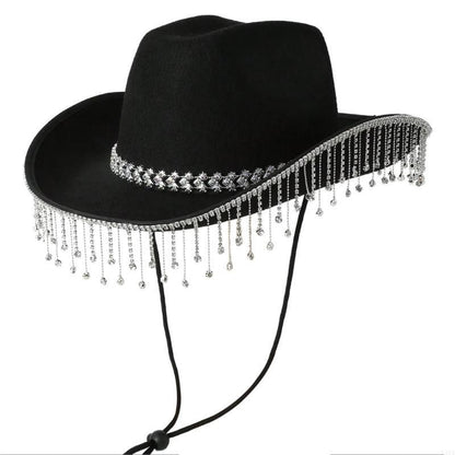 L5YA Soft Sweet Unisex Hat British Stylish Hat Rhinestones Fashionable Western Hat for Parties and Weddings