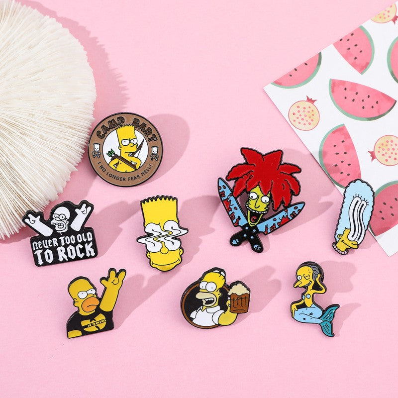 8 Peças The Simpsons Esmalte Pin Desenho Animado Bart Simpson Homer Jay Simpson Broche de Metal Jaqueta Jeans Lapela Joias Brinquedo