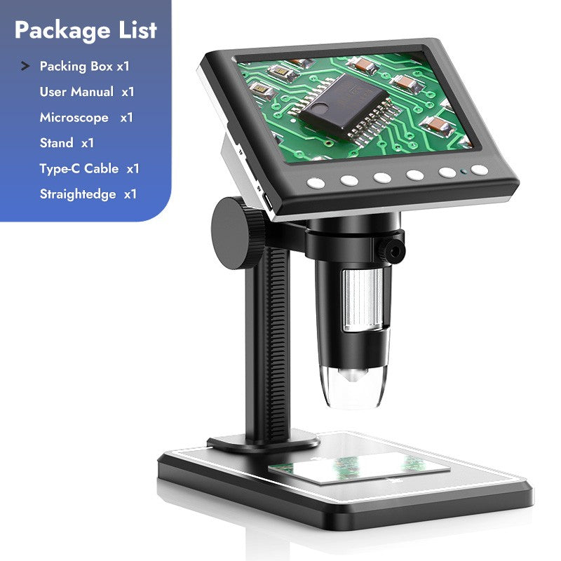 Microscópio Digital Hayve 4.3'' 1600X Microscópio USB 1080p Microscópio para Solda com 8 LEDs Compatível com Windows/Mac OS (DM7)