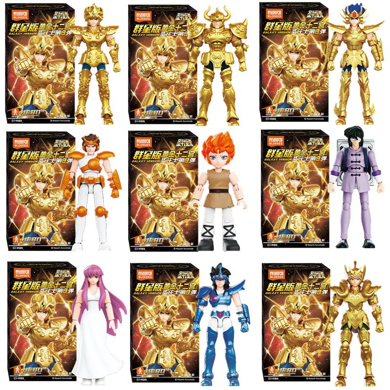 Blokees Galaxy Versão Gold Saint Boneco de Ação Libra Dohko Sagitário Campeão Seiya Mu Aiolia Brinquedos de Montar Presente Infantil