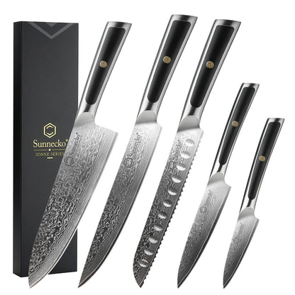 Facas de chef Sunnecko Damascus 1-7 peças/conjunto Faca de corte de carne de aço VG10 de alto carbono Faca de cozinha de corte utilitária ultra afiada