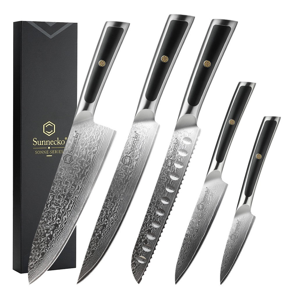Facas de chef Sunnecko Damascus 1-7 peças/conjunto Faca de corte de carne de aço VG10 de alto carbono Faca de cozinha de corte utilitária ultra afiada