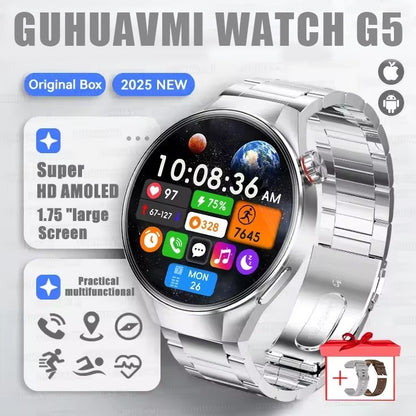 Smartwatch 2025 Original G5 Plus, Tela AMOLED HD de 1,75", Rastreamento GPS, Frequência Cardíaca, Chamada Bluetooth, Bússola para Homens
