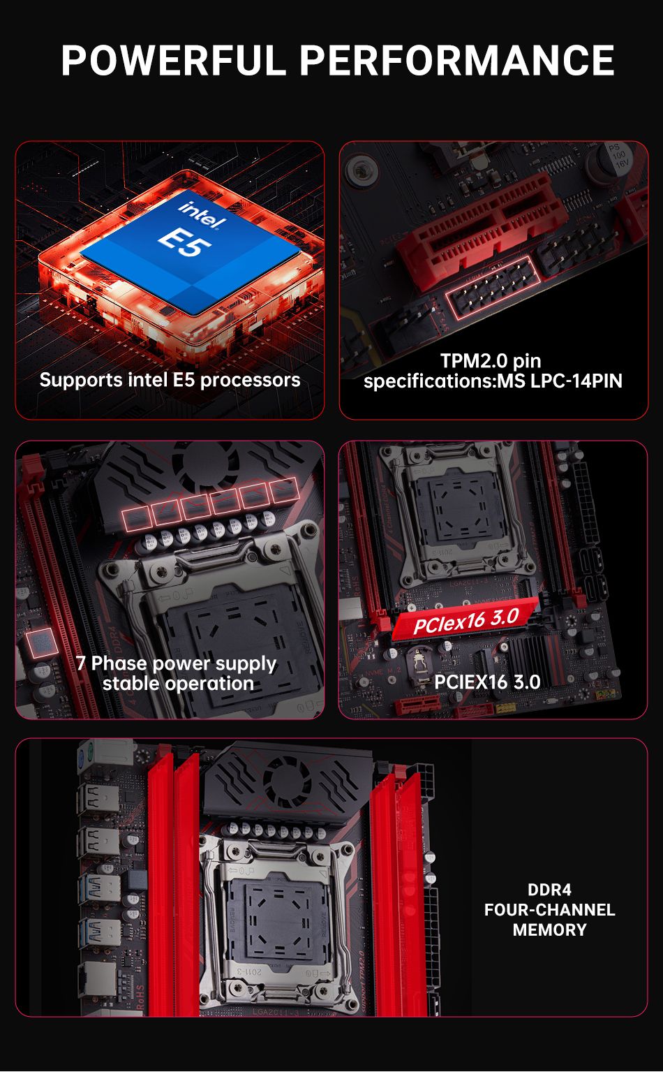 Qiyida X99 motherboard kit LGA2011 3 Xeon E5 2680 V4 2*8GB 16GB DDR4 3200Mhz 4 channels NVME USB3.0 SATA3.0 TPM 2.0 Interface