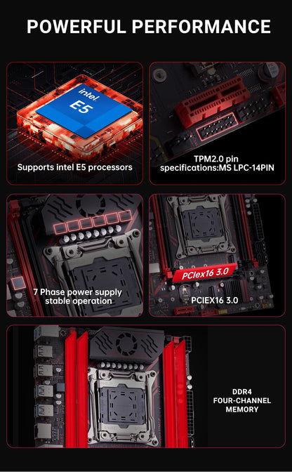 Qiyida X99 motherboard kit LGA2011 3 Xeon E5 2680 V4 2*8GB 16GB DDR4 3200Mhz 4 channels NVME USB3.0 SATA3.0 TPM 2.0 Interface