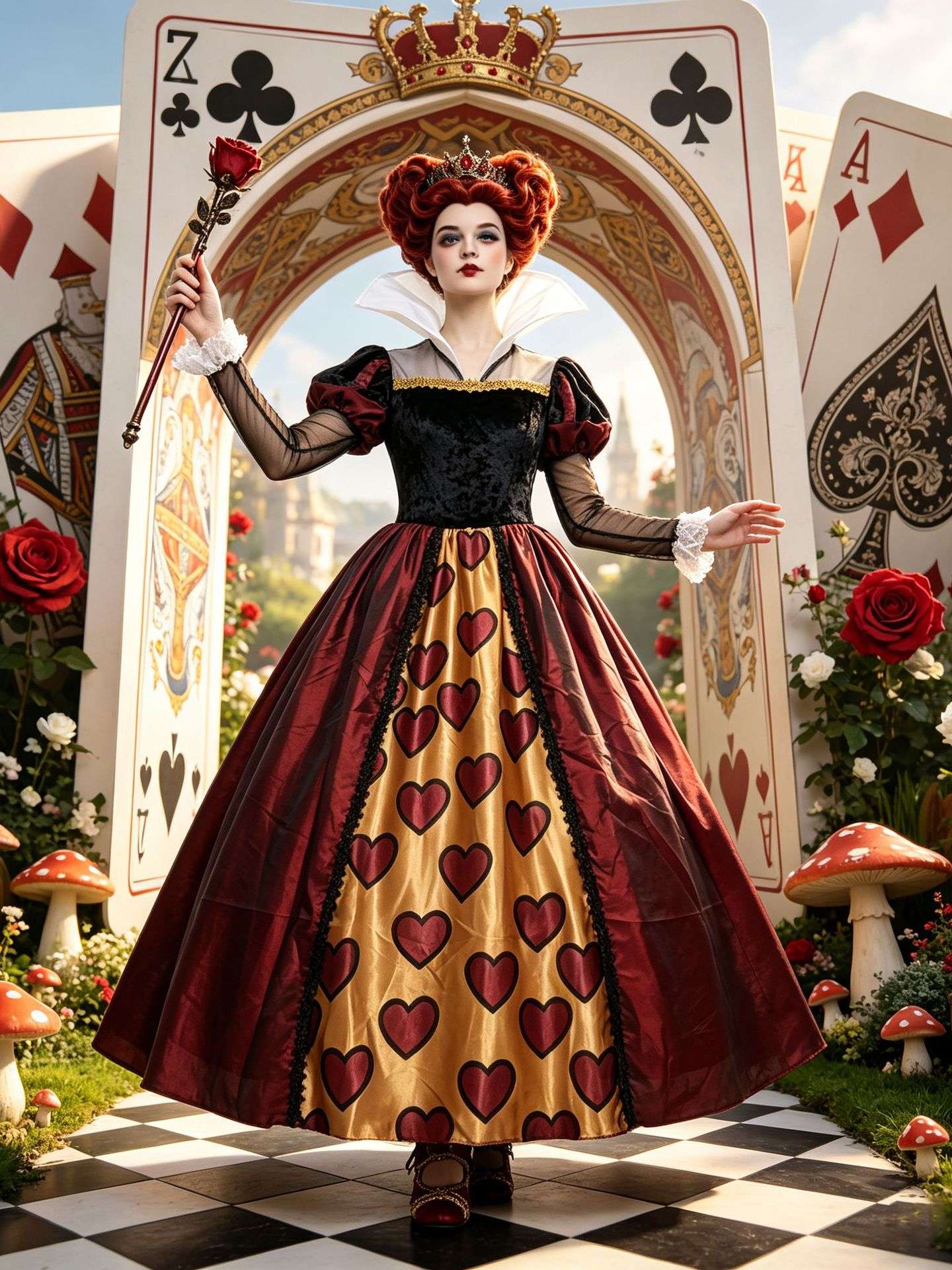 New Red Queen Of Hearts Dress Wonderland Red And Black Dress For Adult Halloween Party Retro Court Alice Role Play Costume 2026