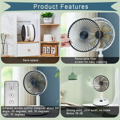 Portable Folding Fan 6000mAh USB Remote Control Air Cooler Silent Rechargeable Wireless Floor Standing Fan For Outdoor Home