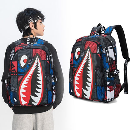 Mochila Escolar para Meninos com Estampa de Tubarão para Crianças, Mochilas de Viagem
