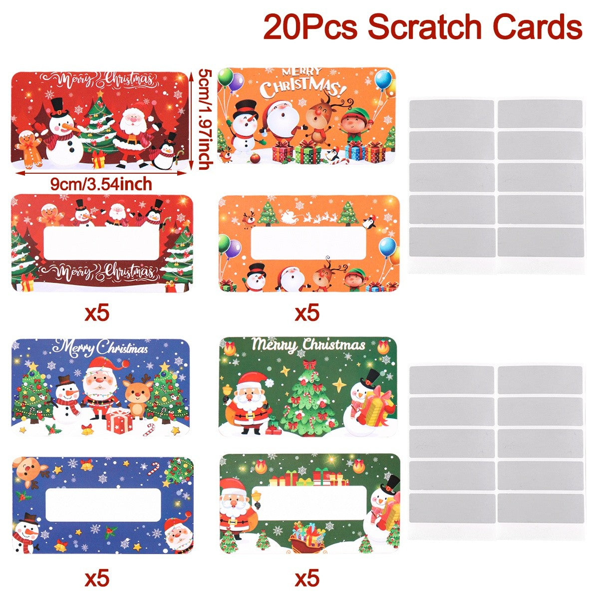20/40pcs Christmas Scratch Off Cards Santa Claus Print Double-Sided DIY Blank Writable Gift Vouchers for Party Favors Xmas Decor