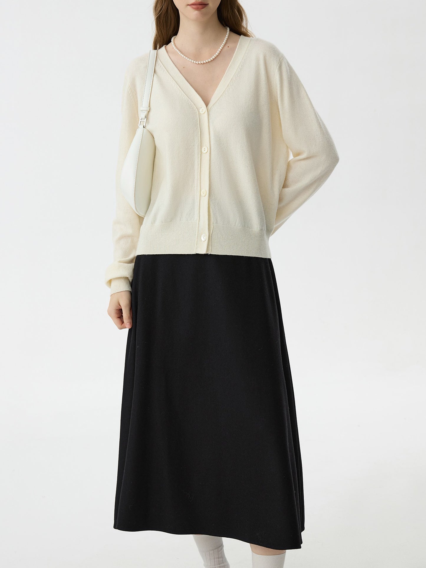 FSLE Office Lady Wool High Waisted A-line Skirt for Women Thickened Medium Length 2024 Winter New Women Casual Skirts 24FS14642