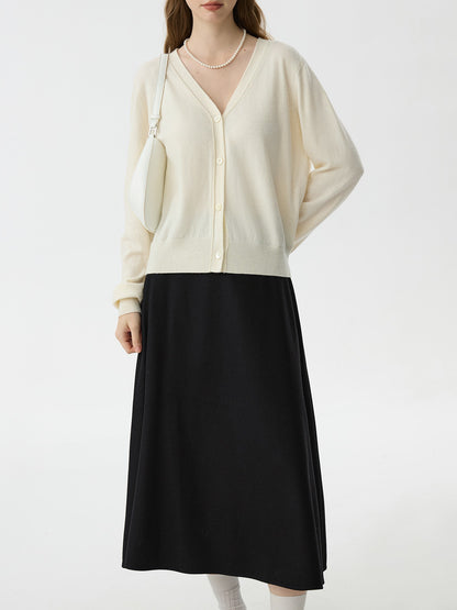 FSLE Office Lady Wool High Waisted A-line Skirt for Women Thickened Medium Length 2024 Winter New Women Casual Skirts 24FS14642