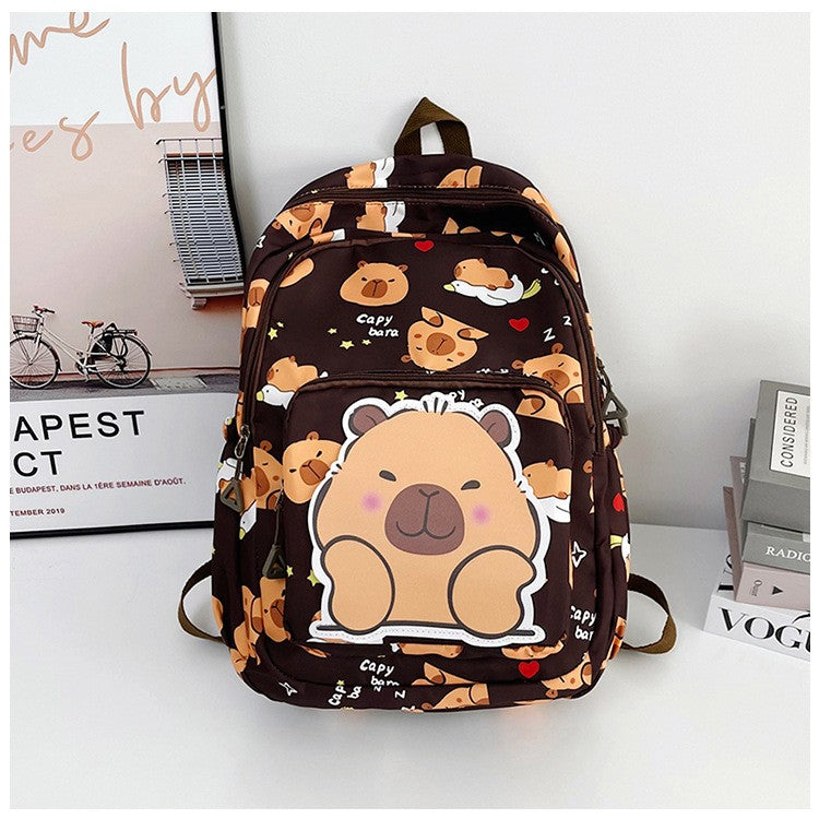 Mochila Infantil de Capivara Bonitinha de Grande Capacidade Desenho Animado Respirável Impermeável Ultraleve Adequada para Pré-escola
