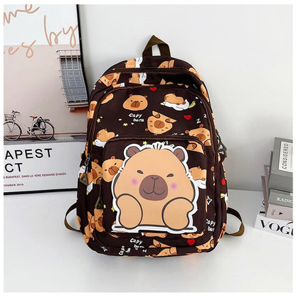 Mochila Infantil de Capivara Bonitinha de Grande Capacidade Desenho Animado Respirável Impermeável Ultraleve Adequada para Pré-escola