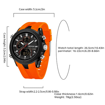 SANDA Mens Watches Countdown Waterproof Alarm Clock Wristwatch Multifunctional Luminous Men Quartz Digital Watch Alarm Clock