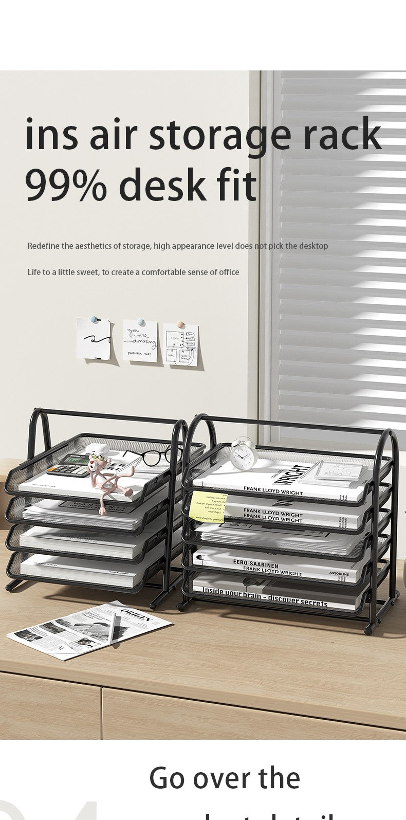 Bandeja de malha para cartas, organizador de papel de mesa de escritório com bandejas deslizantes para acessórios de mesa, material de escritório e armazenamento de arquivos, preto