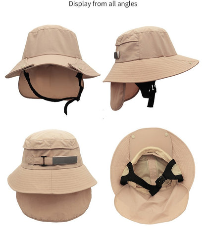 UPF50+ Men Surfing Hat Wide-brimmed Surf Cap Men Hat Breathable Brim Sunshade Quick-drying Beach Cool Cap Windproof Bucket Hat