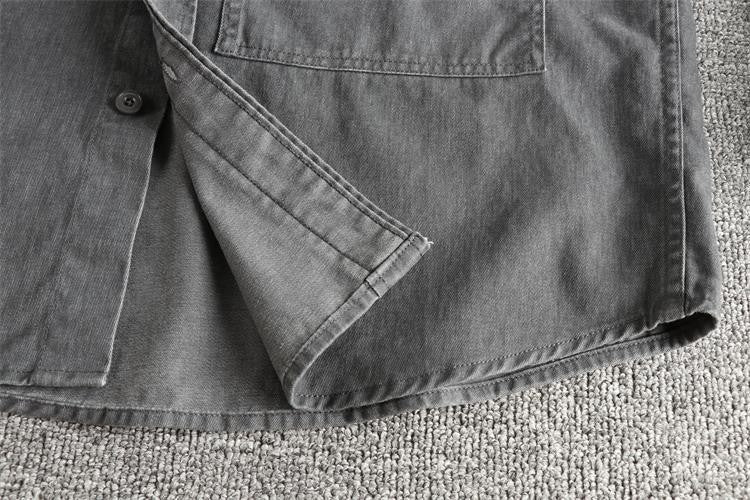 Autumn New Japanese Retro Woven Twill Cargo Shirt Men's Amekaji 100% Cotton Washed Long Sleeve Double Pocket Casual Thin Coat