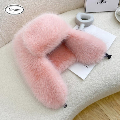 Fluffy Imitation Mink Fur Bomber Hats Women's Autumn and Winter Korean Version Plush Hat Female Ins Blogger Cycling Cold Hat