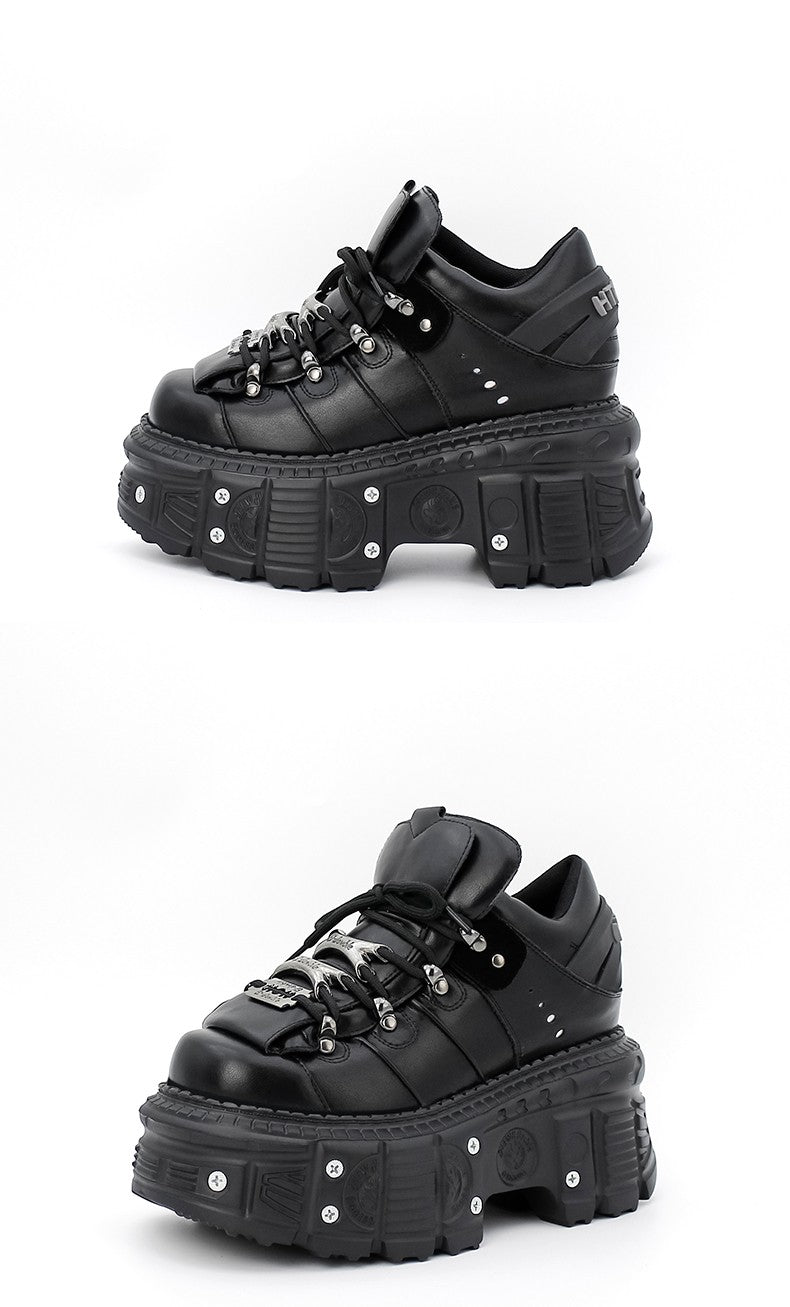 2025 New Punk Style Women Shoes Lace-up Heel Height 6CM Platform Shoes Woman Gothic Ankle Rock Boots Metal Decor Woman Sneakers