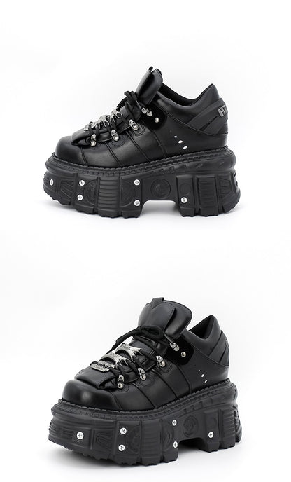 2025 New Punk Style Women Shoes Lace-up Heel Height 6CM Platform Shoes Woman Gothic Ankle Rock Boots Metal Decor Woman Sneakers