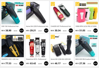 VGR V-946 Professional Ice Tech Hair Trimmer DLC Blade 0 Gap 8000RPM Brushless Blue Ceramic For Men Beard Trimming Grooming