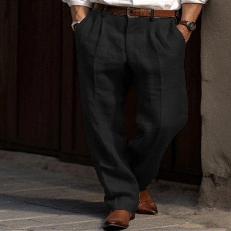 2026 Men's Stand Pocket Casual Linen Pants Solid White Gray Trouser Plus Size 3xl Mens Elegant Fashion Sweatpants Men Streetwear