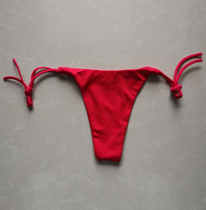 Summer Sexy Bikini set Push-up padded Bra Thong Split Swimwear Female Bandage Bathing Suit Adjustable Lacing Swimsuit Solid