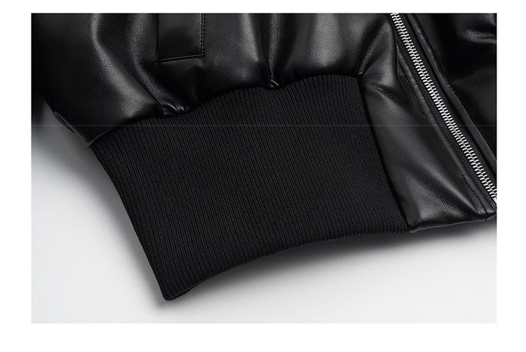 Mauroicardi Autumn Winter Short Thick Warm Black Pu Leather Jacket Men with Long Sleeve Zipper Casual Luxury Designer Clothes