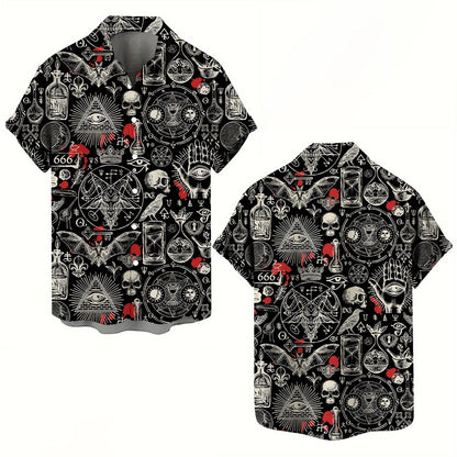 Skull 3D Printed Men's Hawaiian Shirt Street Gothic Style Trendy Vintage Lapel Tops Summer Y2K Casual Short Sleeve Beach Shirt