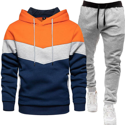 Autumn Winter Men's Color Block Hooded Sports Suit