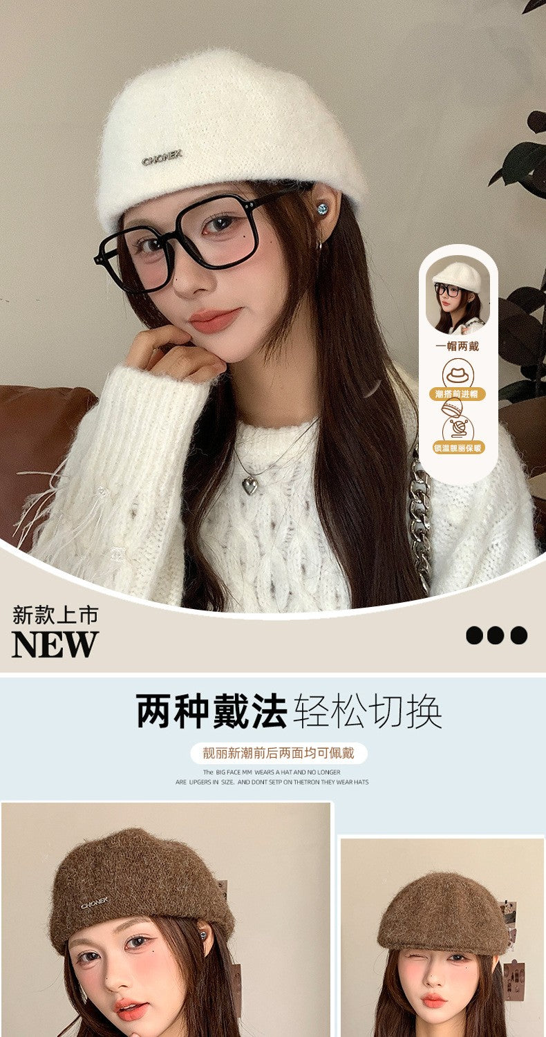 Autumn British Style Beret Hat Lady Vintage Flat Cap Winter Keep Warm Knitted Hat All-match Peaked Cap Forward Hat Wholesale