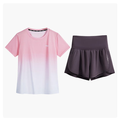 DRUR Women Running Set Quick Dry Loose Workout Outfit 2 Piece Tracksuit Summer Lightweight Gym Top Shorts Suit Badminton Apparel