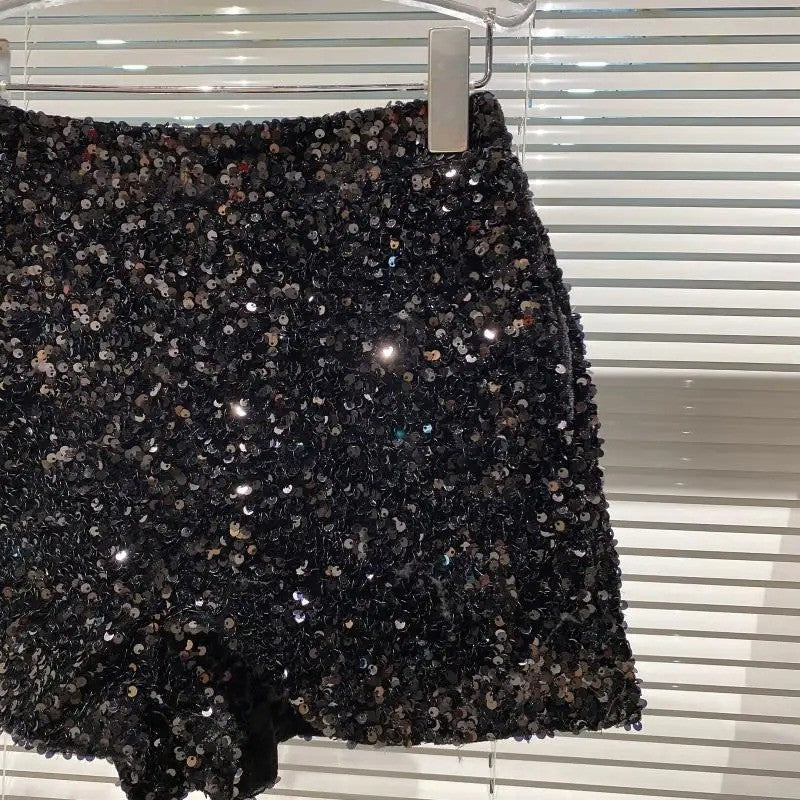 New Autumn Black Velvet Shorts Women Sequined Shiny Versatile Short Pants Clubwear Shorts Hot Pants High Street