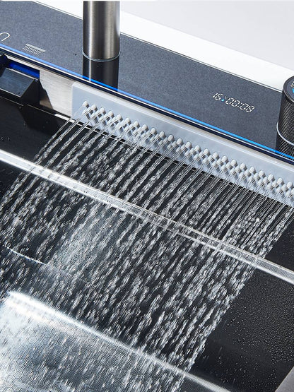 Large 304 Kitchen Sinks 75x45cm Stainless Steel Kitchen Waterfall Sink Digital Display Large Single Sink Dish Washer Faucet