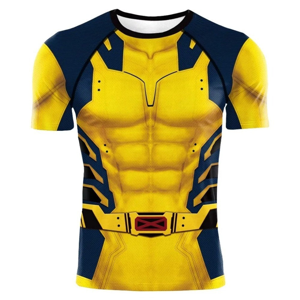 2025 summer new men's compression T-shirt Spider role play short sleeve T-shirt elastic superhero top fitness activewear