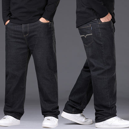 42-50 Plus Size Men's Jeans Business Casual Denim Pants High Waist Straight Leg Loose Elastic Comfortable Trousers Male Clothing