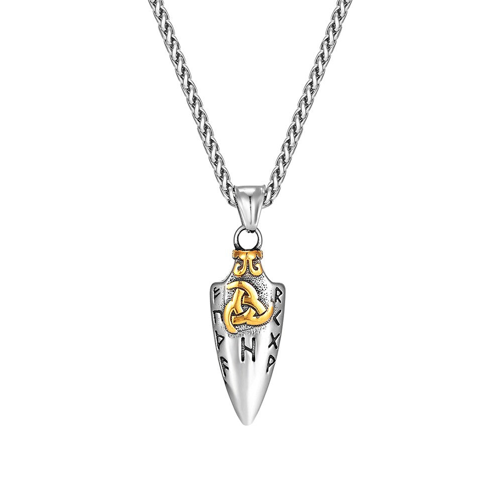 Colar de Runas Nórdicas Lança de Odin Gungnir Masculino Dourado Aço Inoxidável Pingente Ponta de Flecha Valknut Talismã Joias Vikings Masculinas