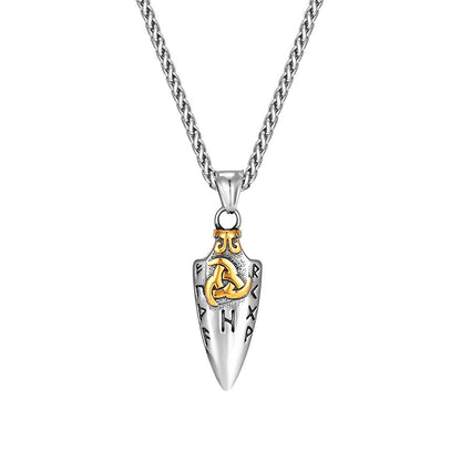 Colar de Runas Nórdicas Lança de Odin Gungnir Masculino Dourado Aço Inoxidável Pingente Ponta de Flecha Valknut Talismã Joias Vikings Masculinas
