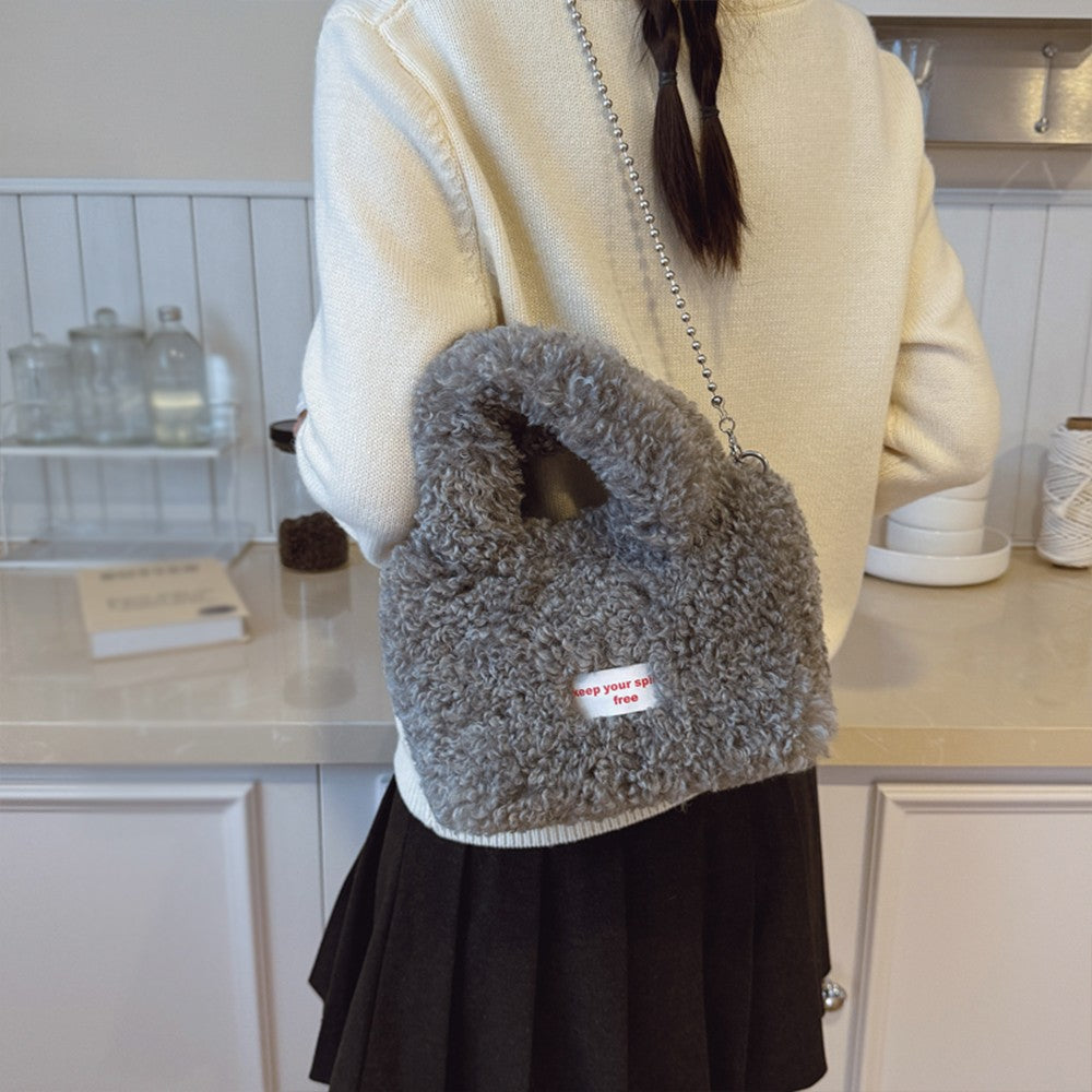 Shake Fleece Plush Bag, Women's New Stylish Single Shoulder Crossbody Bag, Plush Hand-Held Plush Bucket Bag