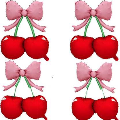 2/4PC Cherry Party Foil Balloons Red Berries And Green Leaves Pattern Girls' Birthdays Summer Parties Dessert Table Decorations