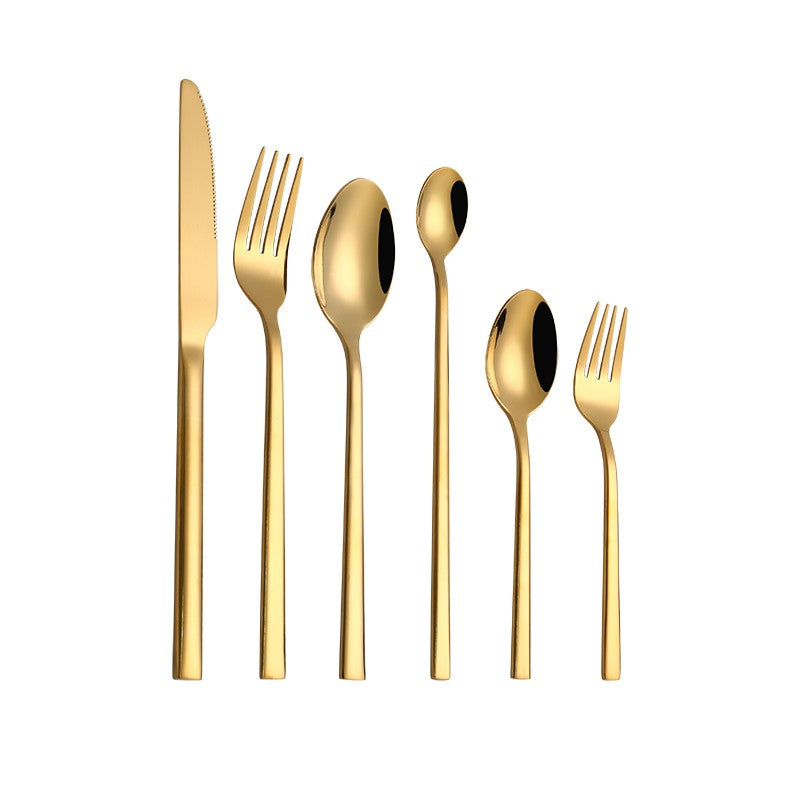 Conjunto de Talheres Ocidentais Pretos para Jantar 6 Peças Conjunto de Talheres de Aço Inoxidável Faca Garfo Colher de Chá de Gelo Conjunto Clássico de Talheres para Festa
